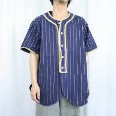 画像2: 90's〜 INFINITY BY CLASSIC ストライプ柄 コットンベースボールシャツ NAVY M (2)