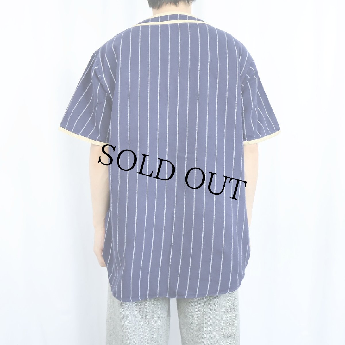 画像3: 90's〜 INFINITY BY CLASSIC ストライプ柄 コットンベースボールシャツ NAVY M (3)