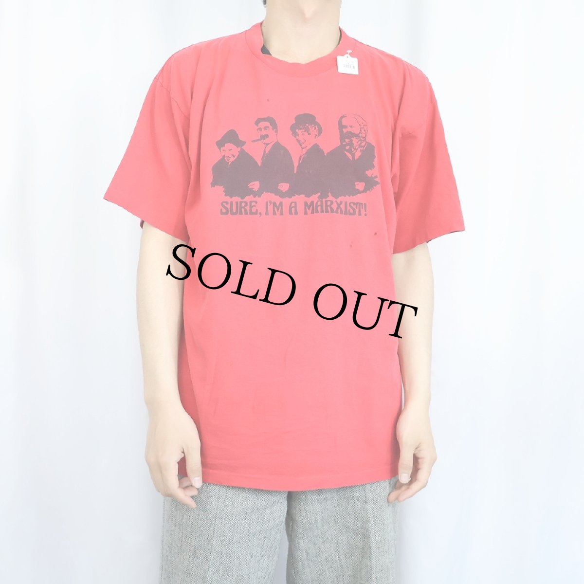 画像2: 90's USA製 "SURE,I'M A MARXIST" 思想家プリントTシャツ L (2)