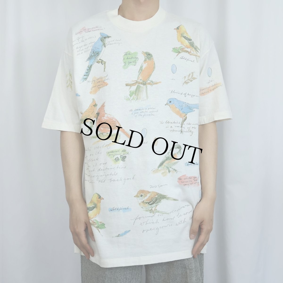画像2: 90's rel-e-vant products USA製 鳥 プリントTシャツ L (2)