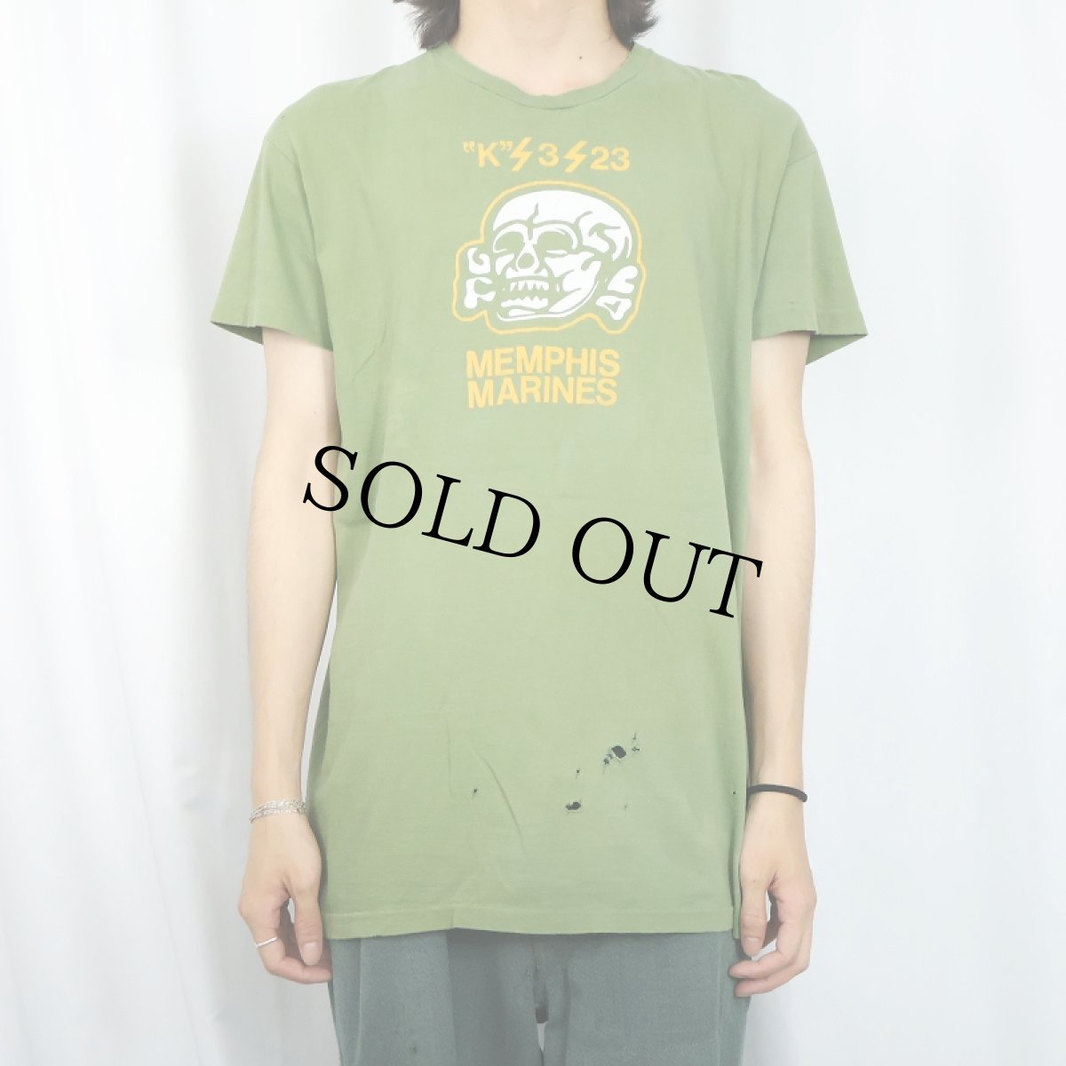 画像3: 70's MEMPHIS MARINES "K/3/23" スカル イラストTシャツ XL (3)