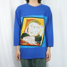 画像2: 90's Pablo Picasso "Femme assise sur fond jaune" アートプリントロンT ONESIZE (2)