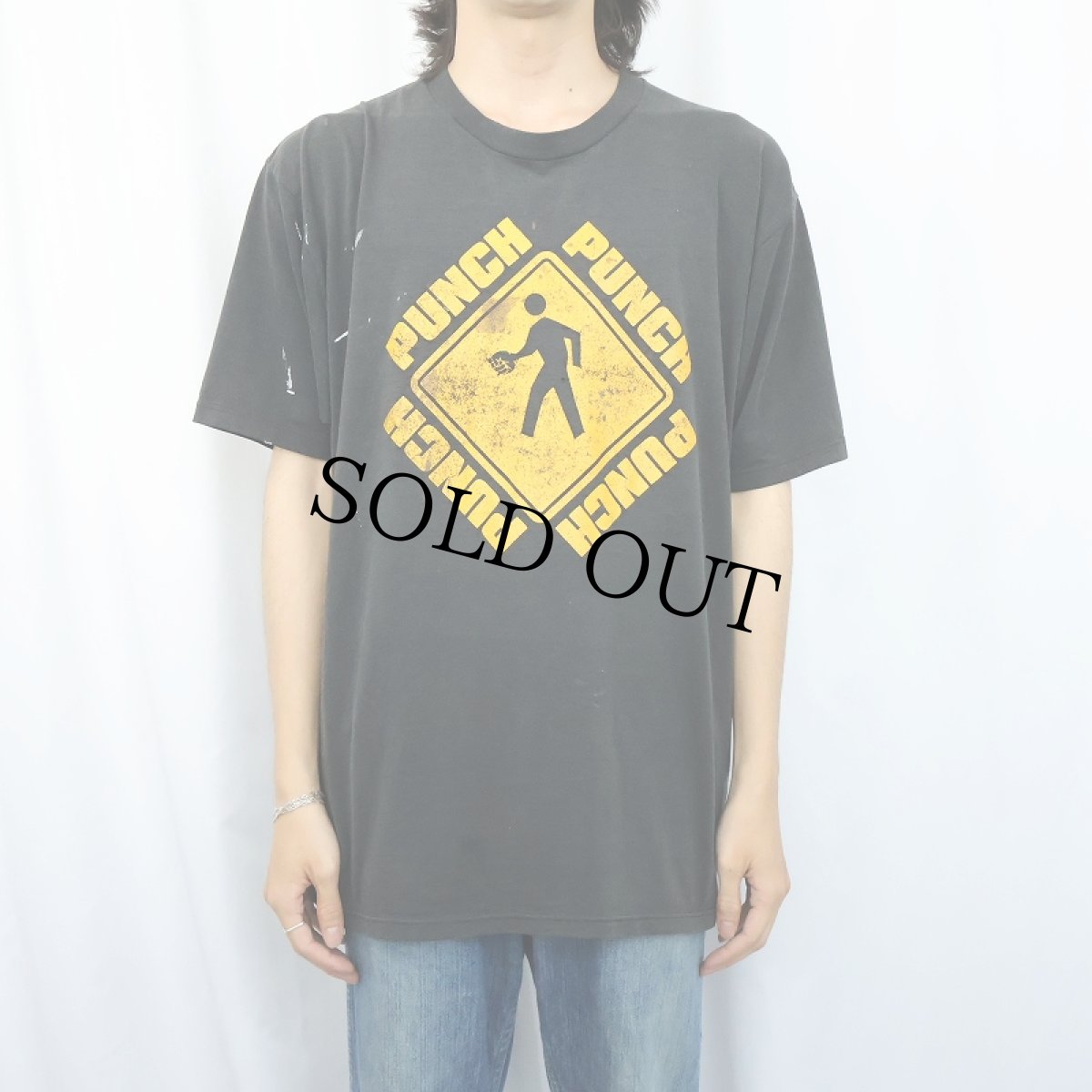 画像2: 80's "PUNCH" イラストプリントTシャツ BLACK XL (2)