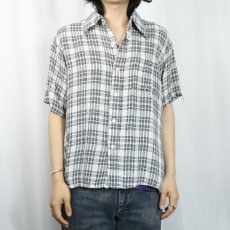 画像2: 60〜70's  White Crest チェック柄 レーヨンシャツ L (2)