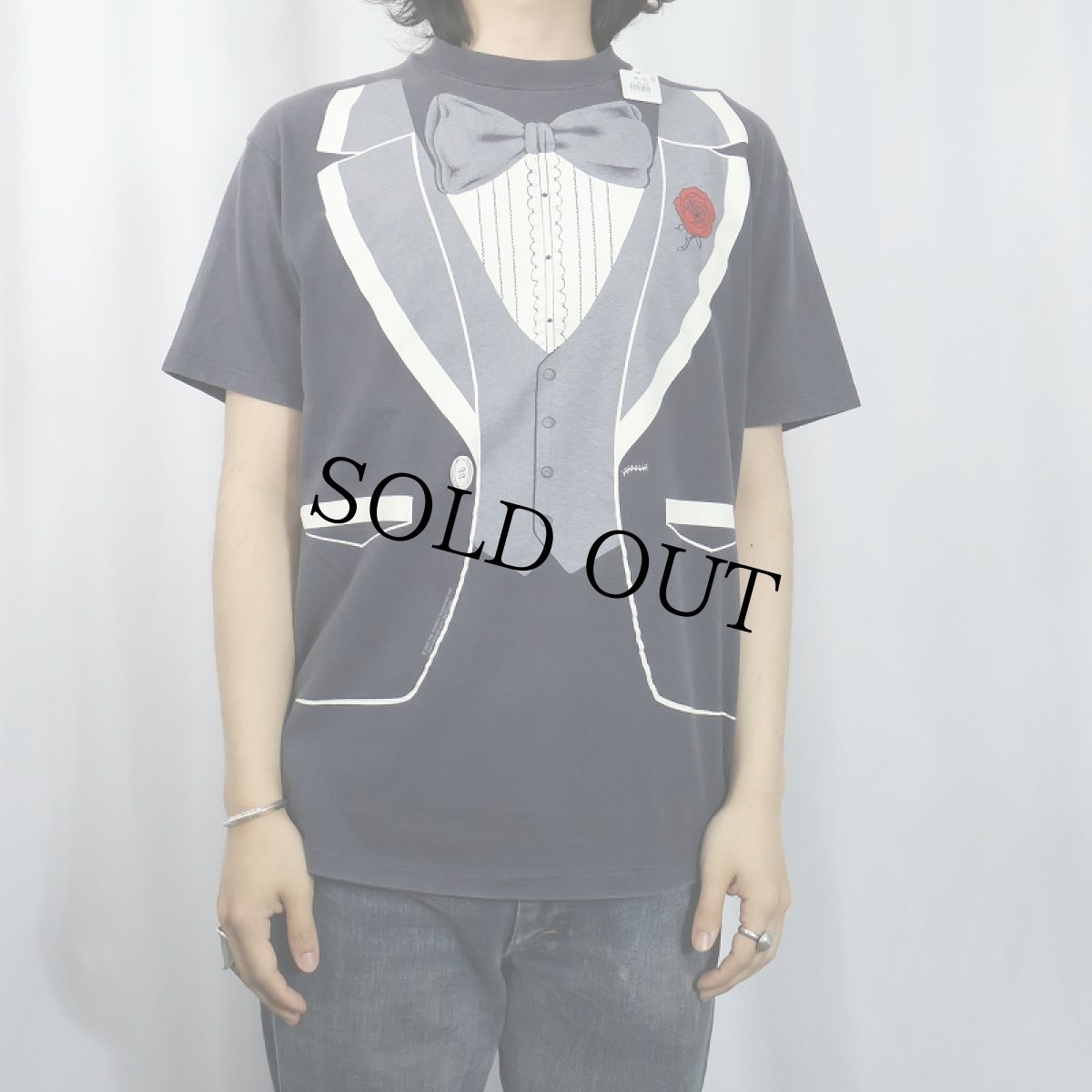 画像3: 80's USA製 タキシード柄 騙し絵プリントTシャツ BLACK L (3)
