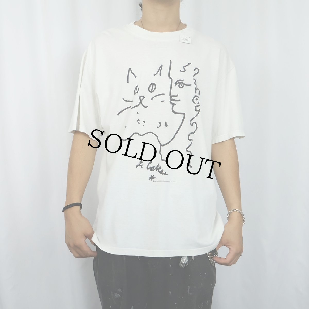画像2: 90's〜 Jean Cocteau "Cats" アートプリントTシャツ L (2)