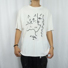 画像2: 90's〜 Jean Cocteau "Cats" アートプリントTシャツ L (2)