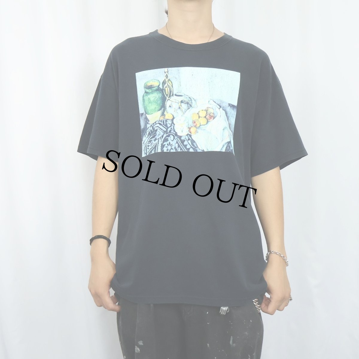 画像2: 90's〜 Paul Cezanne "Still Life with Bottle and Apple Basket" アートプリントTシャツ BLACK L (2)
