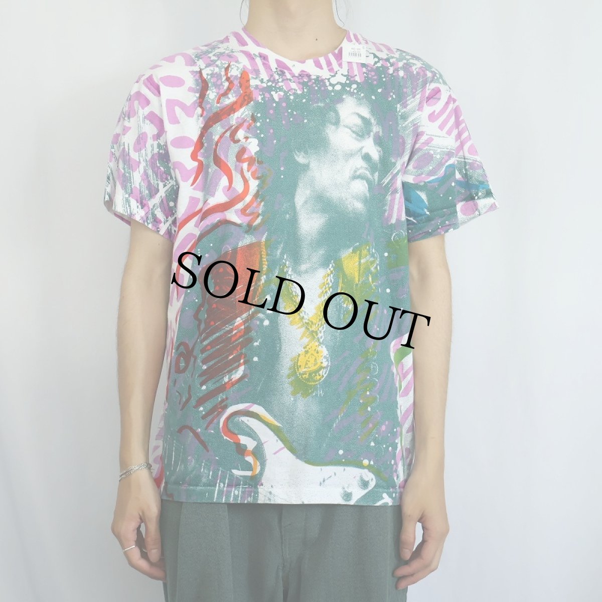 画像3: 90's "Jimi Hendrix" USA製 手刷りプリントTシャツ L (3)