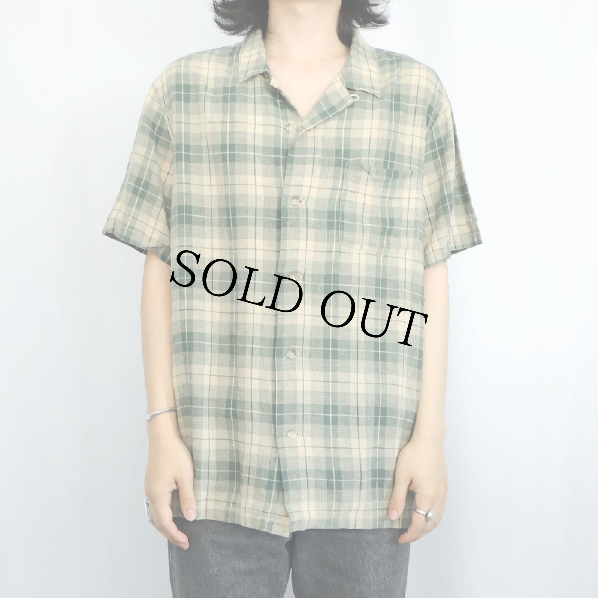 画像2: PENDLETON チェック柄 リネン × レーヨン オープンカラーシャツ L (2)