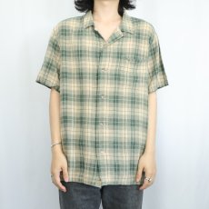 画像2: PENDLETON チェック柄 リネン × レーヨン オープンカラーシャツ L (2)