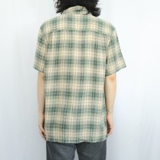 画像3: PENDLETON チェック柄 リネン × レーヨン オープンカラーシャツ L (3)