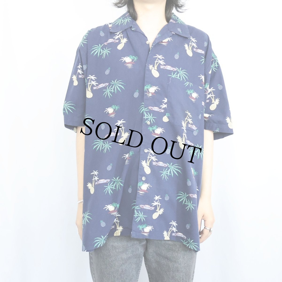 画像2: PENDLETON オールオーバーパターン コットン × レーヨン  ハワイアンシャツ NAVY L (2)