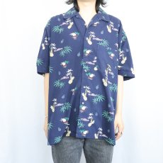 画像2: PENDLETON オールオーバーパターン コットン × レーヨン  ハワイアンシャツ NAVY L (2)