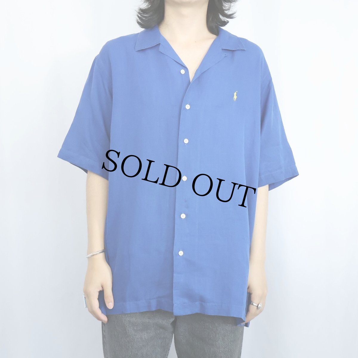 画像2: POLO GOLF Ralph Lauren "CALDWELL" ロゴ刺繍 リネン × シルク オープンカラーシャツ L (2)