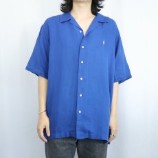 画像2: POLO GOLF Ralph Lauren "CALDWELL" ロゴ刺繍 リネン × シルク オープンカラーシャツ L (2)
