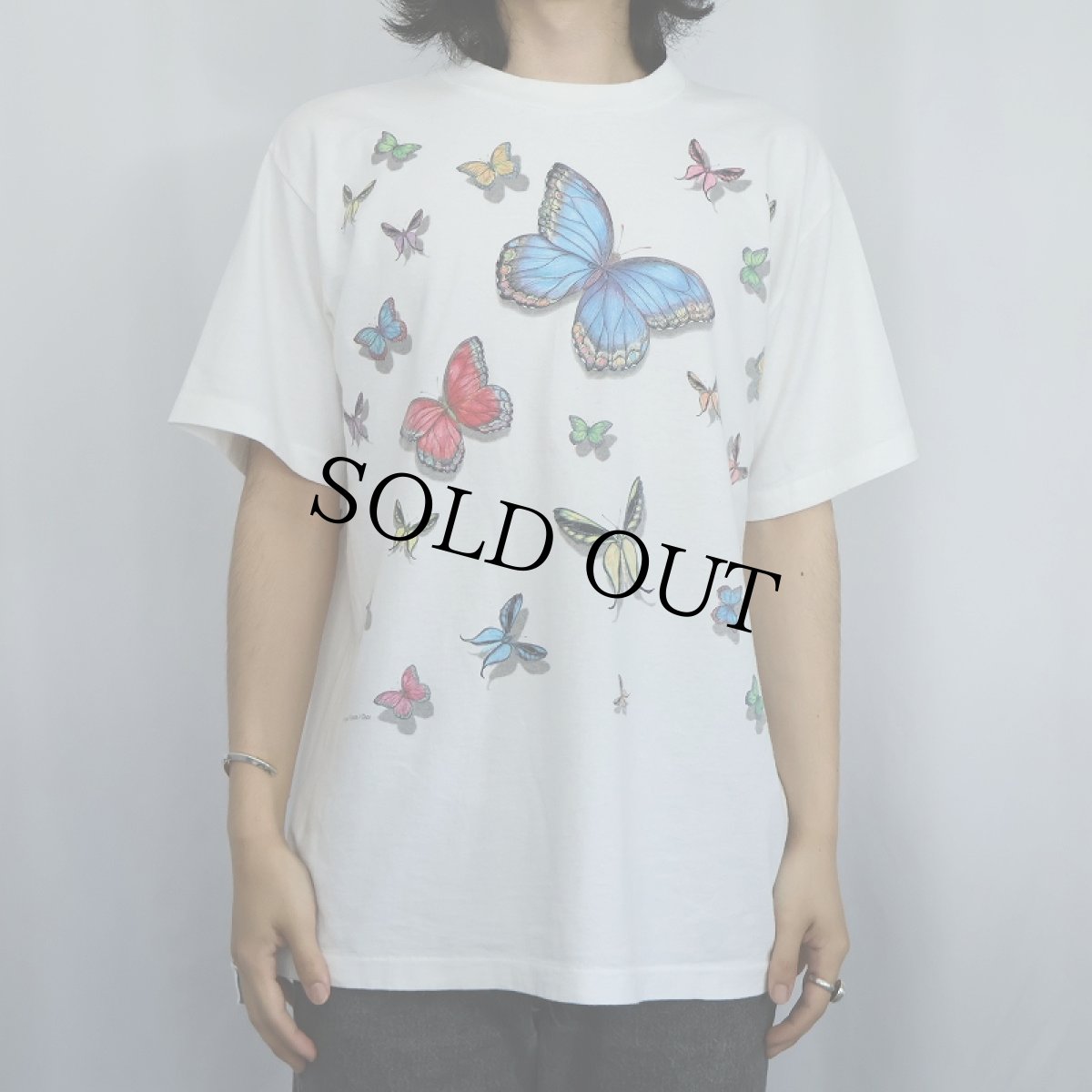 画像2: 90's Human-i-Tees USA製 蝶々 プリントTシャツ L (2)
