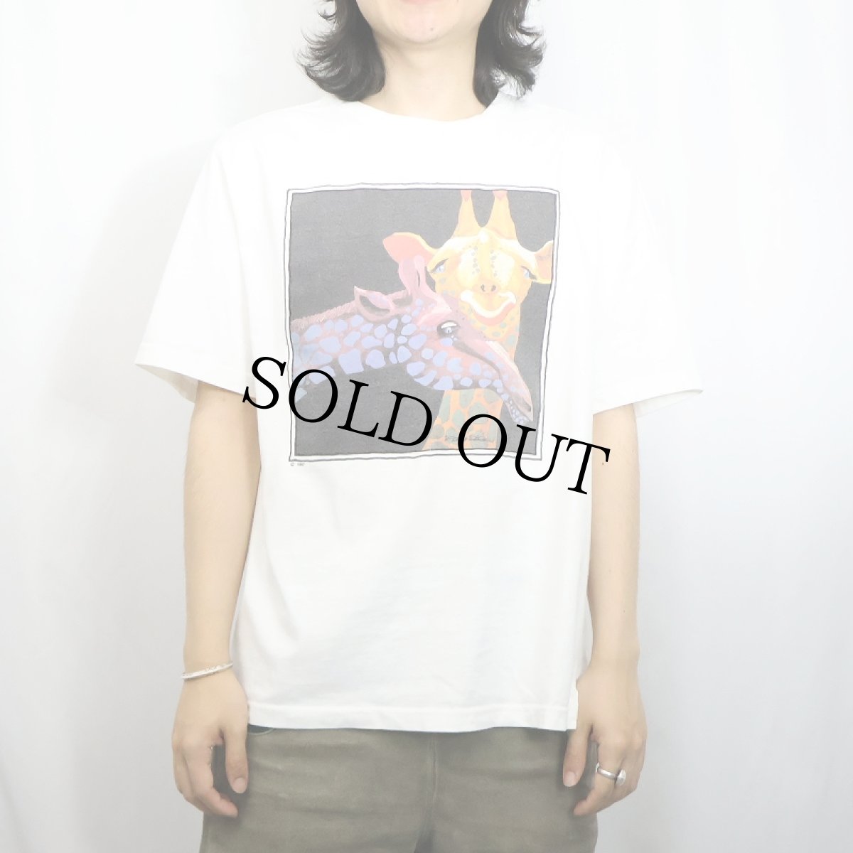 画像2: 90's LANDS' END × Betsy Fowler USA製 "Compatible Giraffes" アートプリントTシャツ L (2)