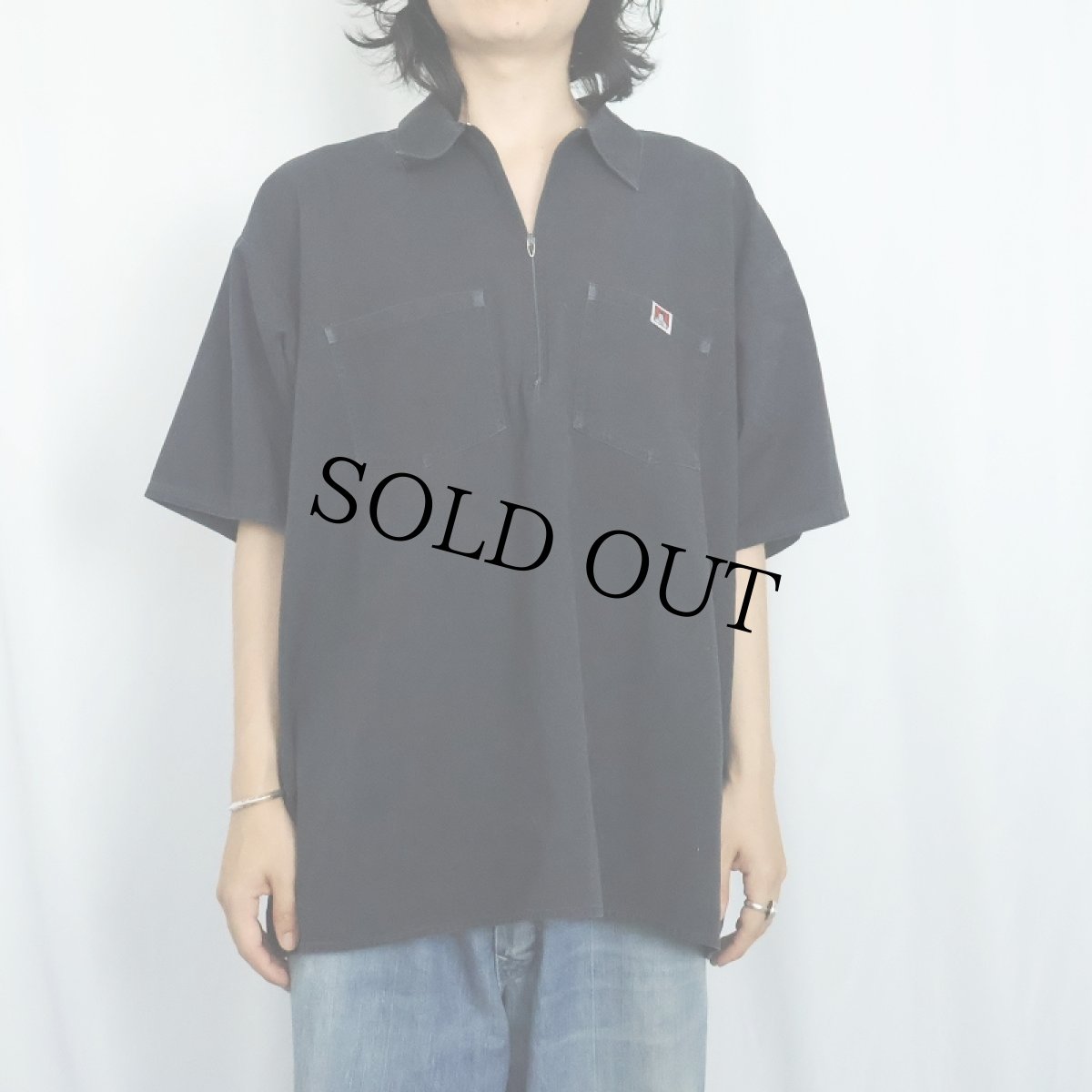 画像2: 80's〜 BEN DAVIS USA製 ハーフジップ ワークシャツ BLACK XXL (2)