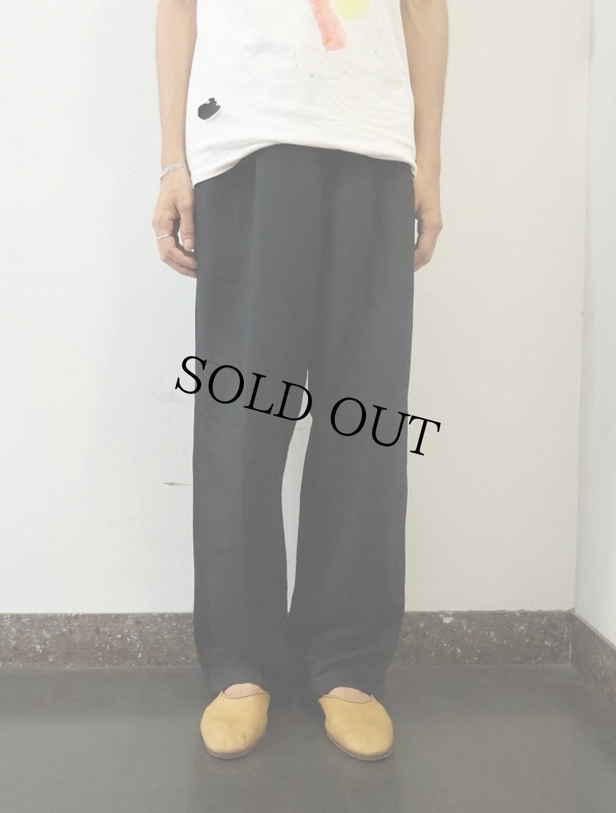 画像2: claiborne リネン×レーヨン 2タックスラックス BLACK W36 (2)