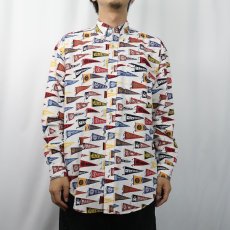 画像2: 90〜2000's Tommy Hilfiger フラッグ柄 コットンボタンダウンシャツ M (2)