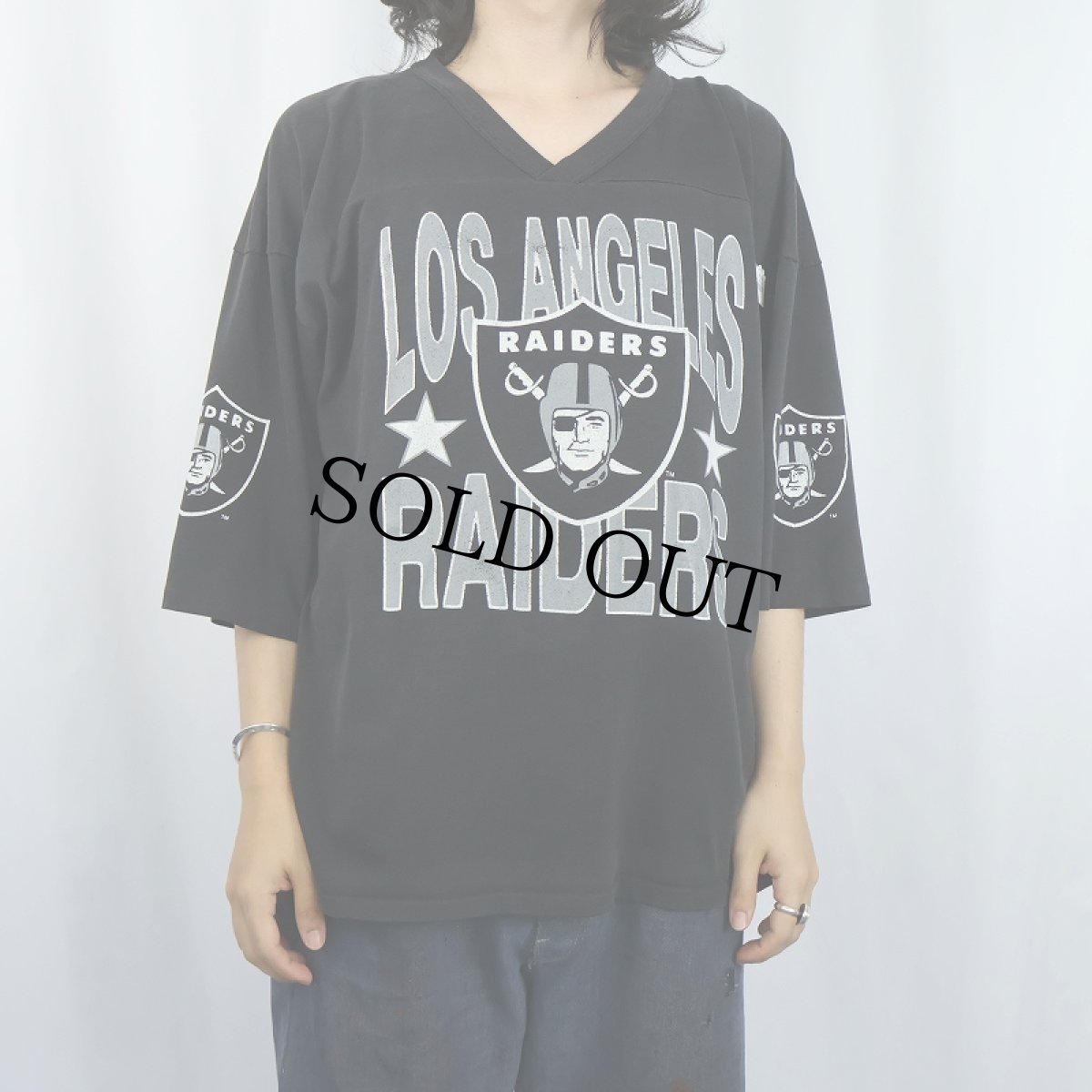 画像2: 80's RAIDERS USA製 NFLチーム ロゴプリントフットボールTシャツ BLACK XL (2)