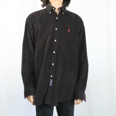 画像2: POLO Ralph Lauren ロゴ刺繍 コーデュロイボタンダウンシャツ BLACK M (2)