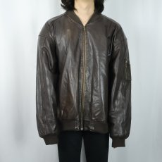 画像2: 90's WEEKENDS MA-1 TYPE レザージャケット XL  (2)