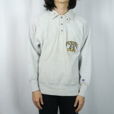 画像2: 90's Champion REVERSE WEAVE USA製 チンスト付き "PURDUE" 刺繍 ハーフスナップスウェット M (2)