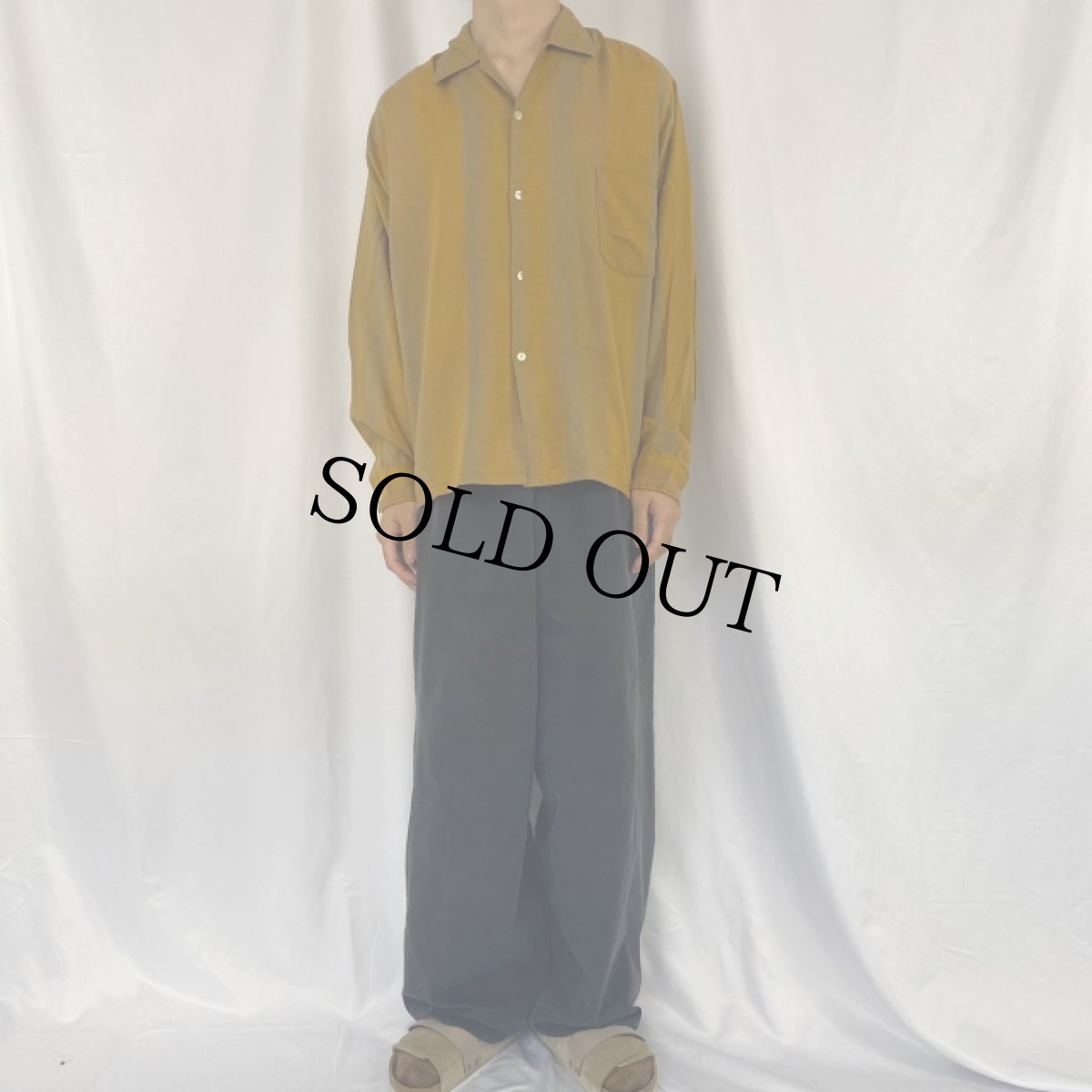 画像2: 60's MARTE オンブレーストライプ柄 レーヨン×ナイロンシャツ L (2)