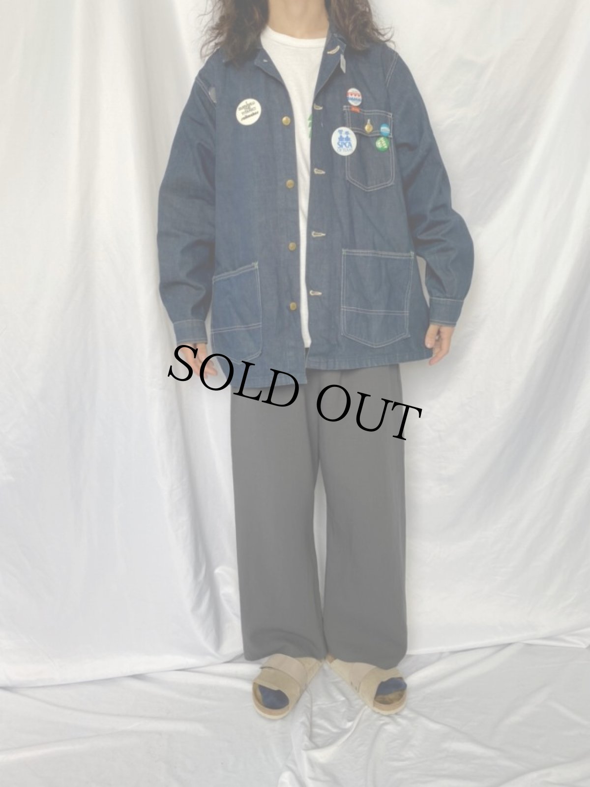 画像2: 60〜70's BIG SMITH 缶バッチ付き デニムカバーオール 44 (2)