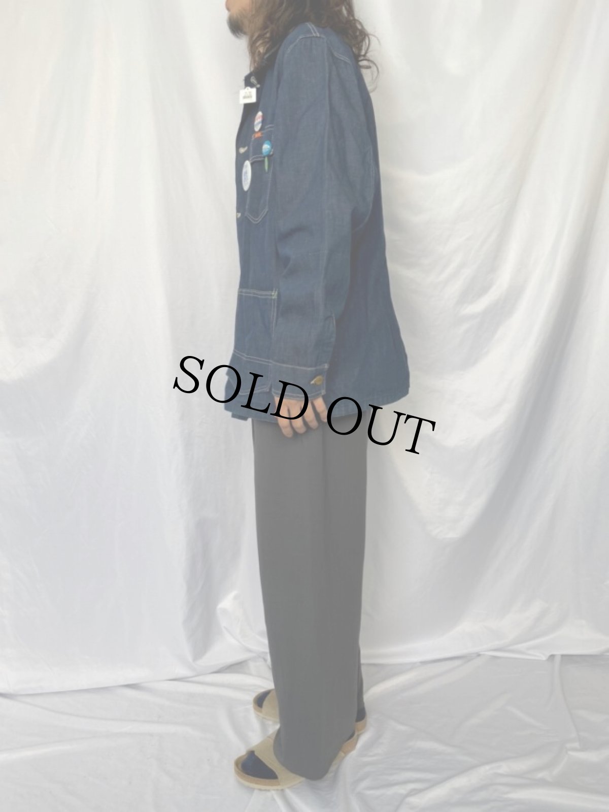 画像3: 60〜70's BIG SMITH 缶バッチ付き デニムカバーオール 44 (3)