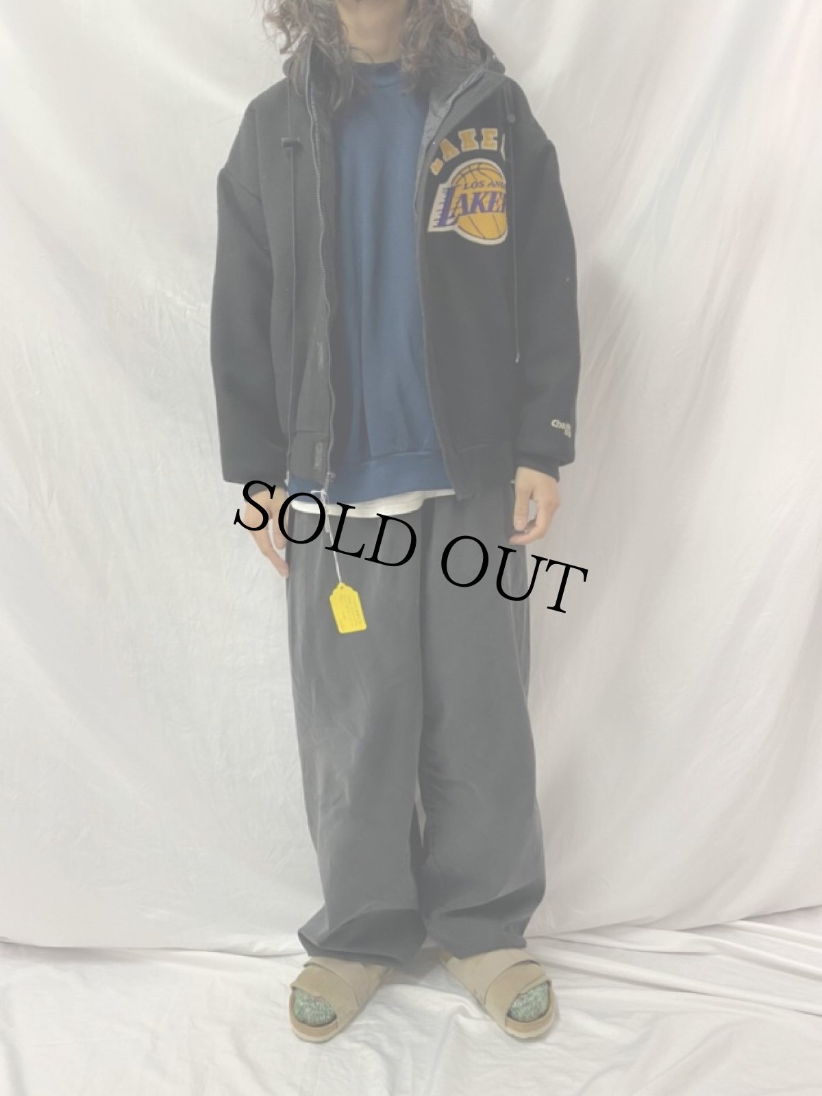 画像3: 90's Chalk line "LOS ANGELES LAKERS" フード付き ウールスタジャン L (3)