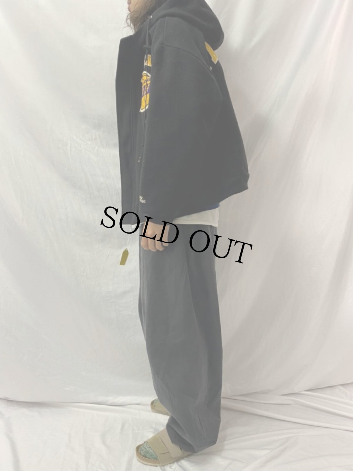 画像4: 90's Chalk line "LOS ANGELES LAKERS" フード付き ウールスタジャン L (4)