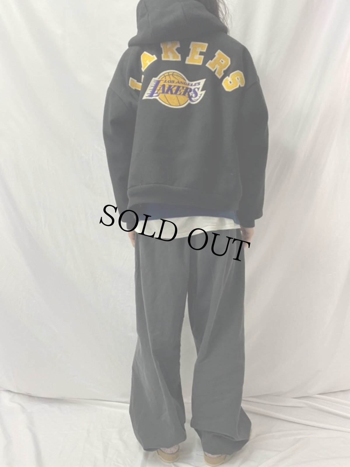 画像5: 90's Chalk line "LOS ANGELES LAKERS" フード付き ウールスタジャン L (5)