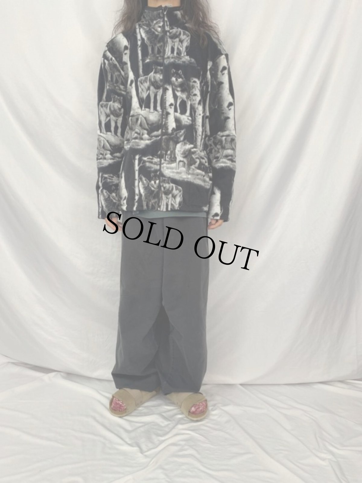 画像3: オオカミ柄 リバーシブルフリースジャケット タグ付き未使用 L (3)