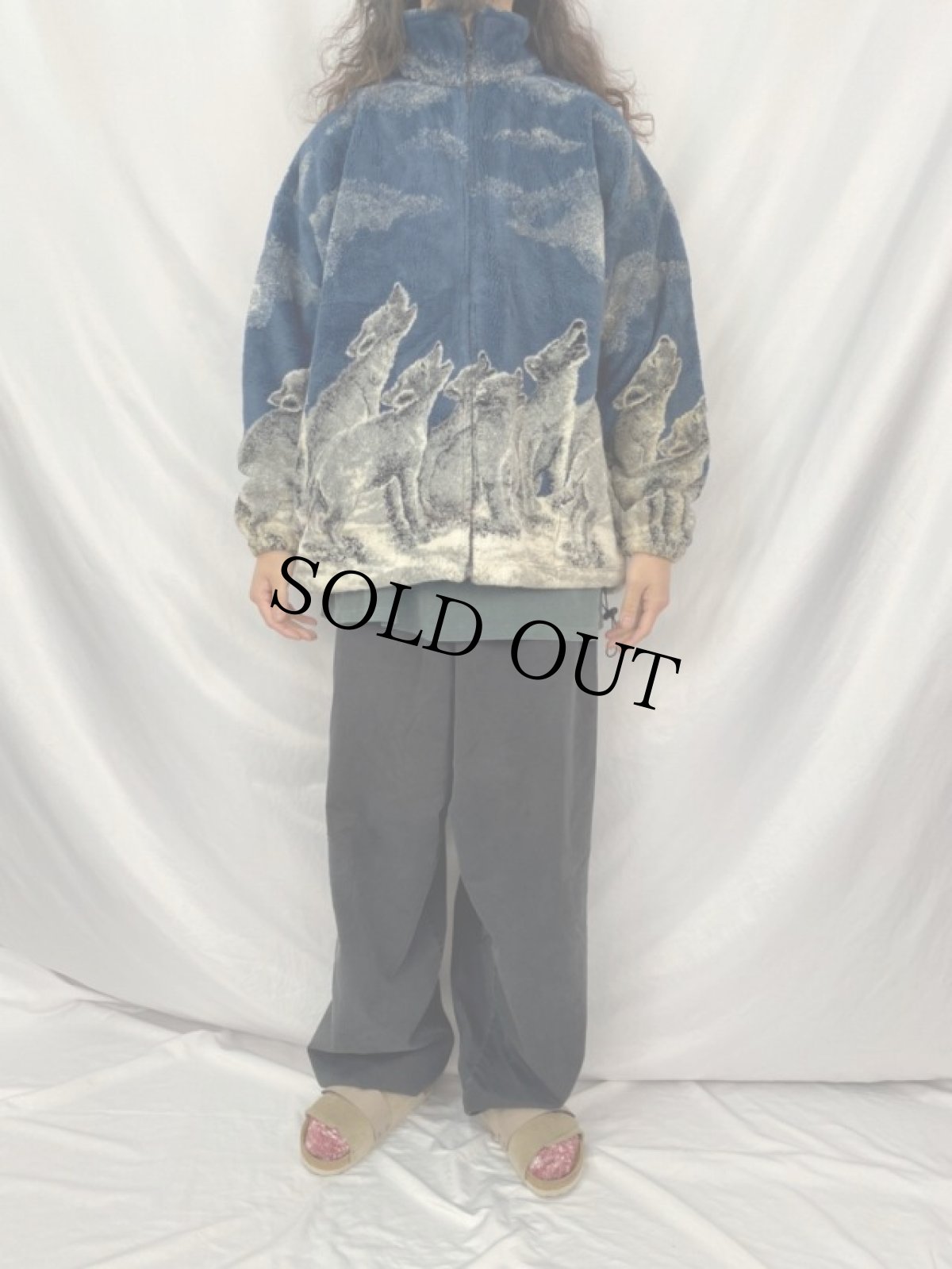 画像2: 90's MAZMANIA USA製 オオカミ柄 フリースジャケット (2)