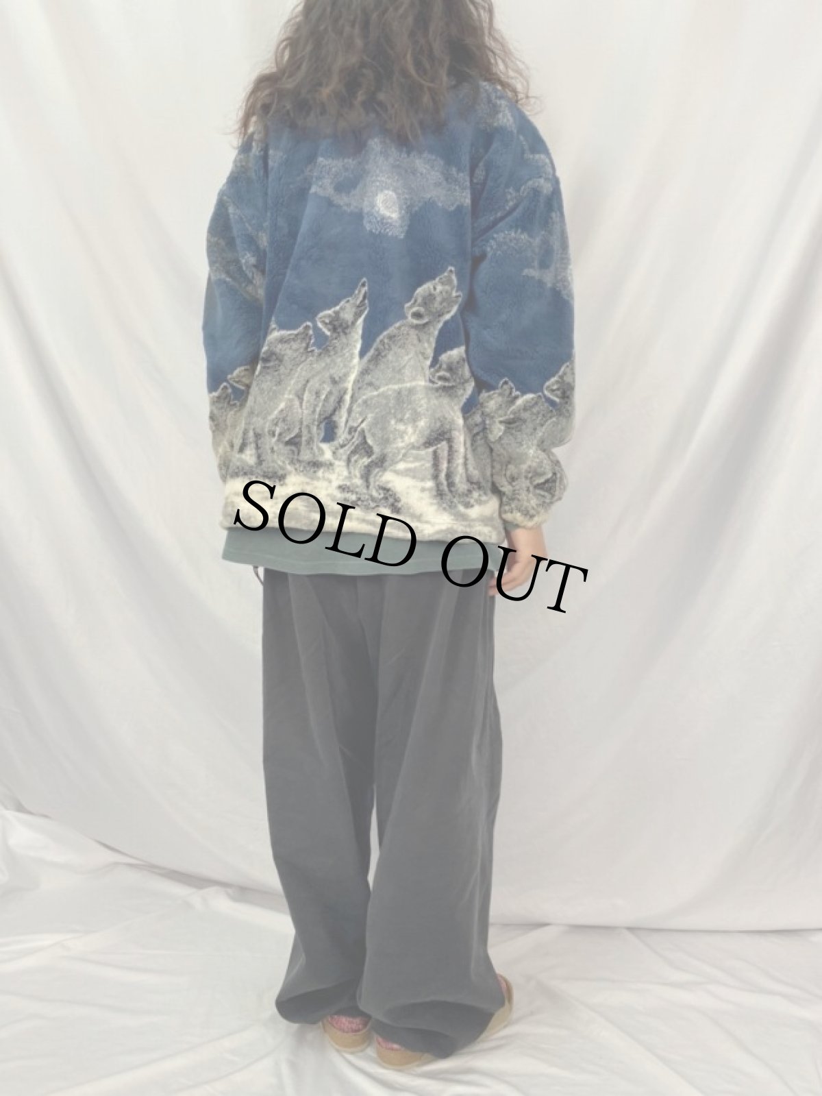 画像4: 90's MAZMANIA USA製 オオカミ柄 フリースジャケット (4)