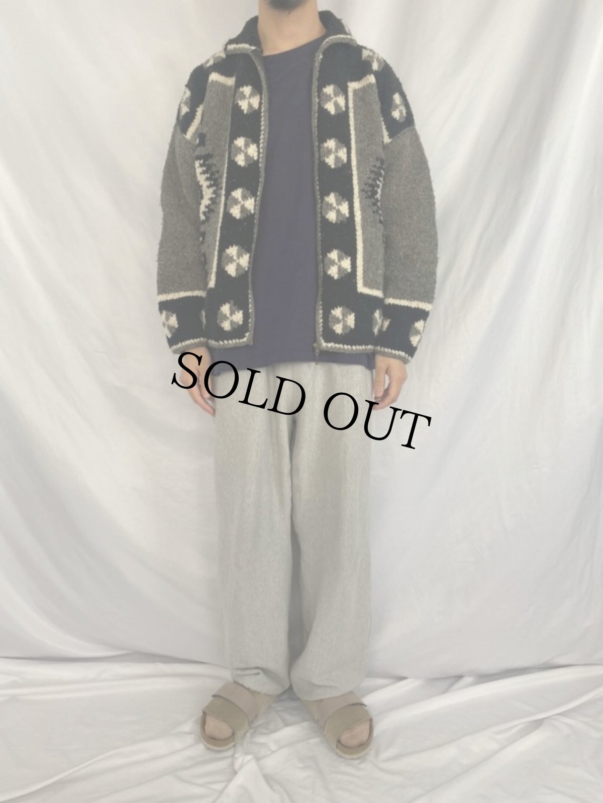 画像2: 民族柄 ハンドメイドウールニットジャケット (2)