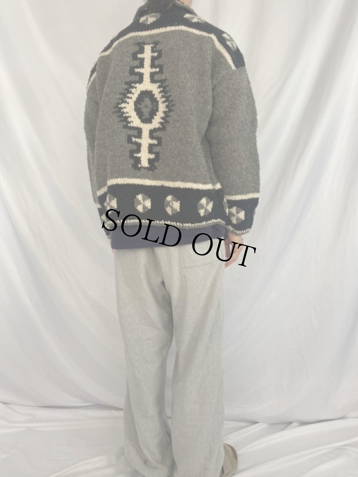 画像4: 民族柄 ハンドメイドウールニットジャケット (4)