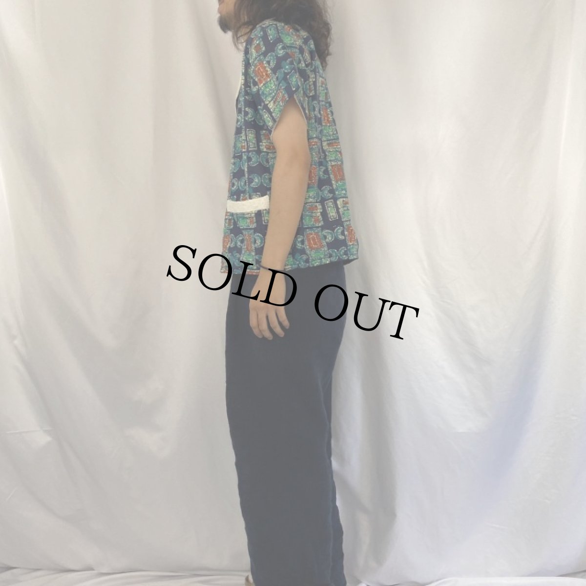 画像3: 60〜70's Sea Island 総柄 パイル ビーチシャツ M (3)