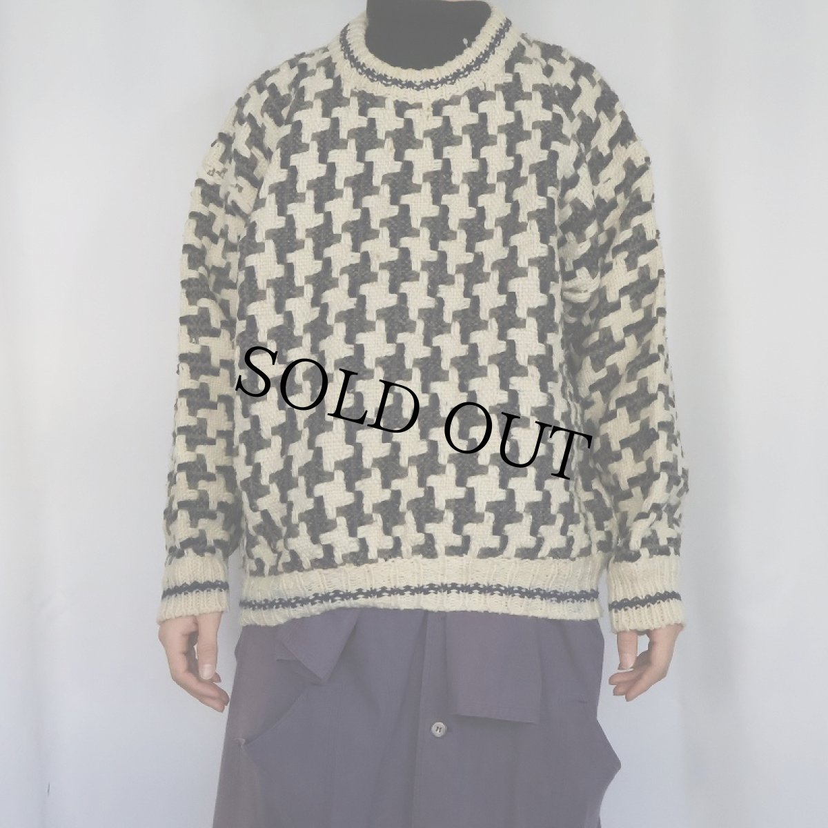 画像2: ECUADOR製 総柄 ウールニットセーター XL (2)