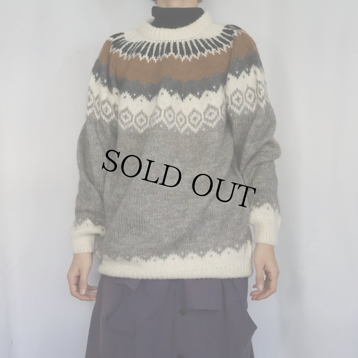 画像2: Trails of the Andes ノルディック柄 アルパカウールニットセーター L (2)
