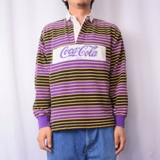 画像2: 80's Coca-Cola マルチボーダー柄 ロゴプリント ラガーシャツ  (2)