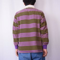 画像3: 80's Coca-Cola マルチボーダー柄 ロゴプリント ラガーシャツ  (3)