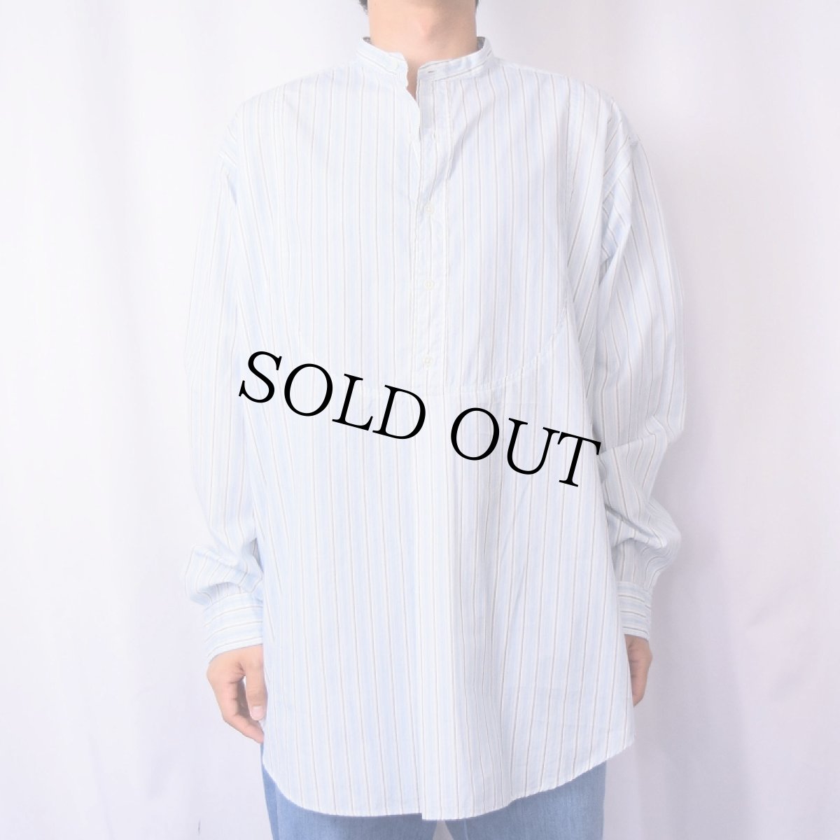 画像2: 【SALE】 80〜90's Ralph Lauren POLO COUNTRY マルチボーダー柄 コットンバンドカラーシャツ L (2)