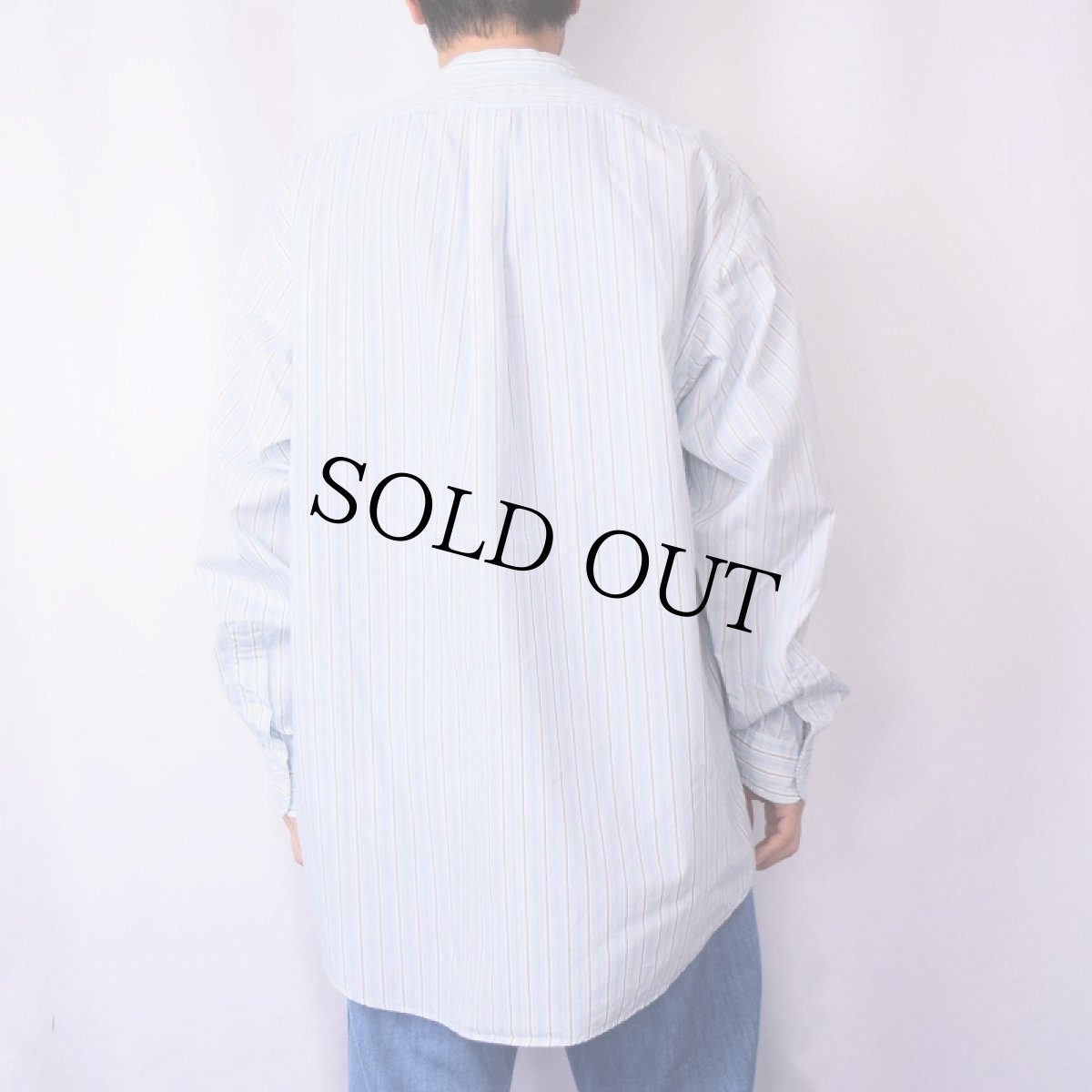 画像3: 【SALE】 80〜90's Ralph Lauren POLO COUNTRY マルチボーダー柄 コットンバンドカラーシャツ L (3)