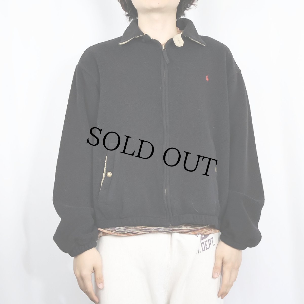 画像2: [お客様お支払い処理中]POLO Ralph Lauren ロゴ刺繍 フリーススイングトップ BLACK L (2)