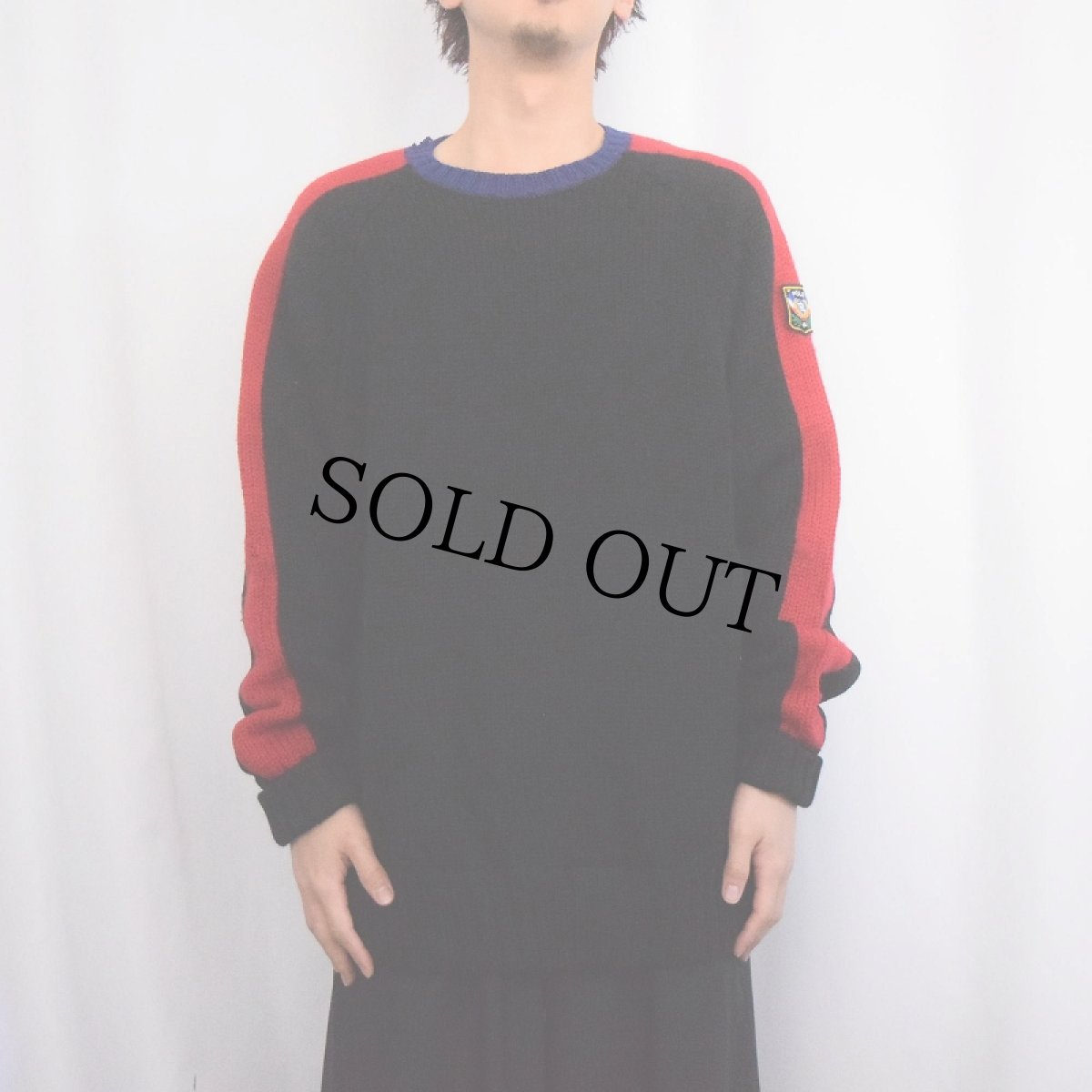 画像2: POLO Ralph Lauren "UNI CREST PATCH" ウールニットセーター BLACK XL (2)