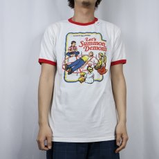 画像2: Steven Rhodes "Let's Summon Demons" イラストプリントリンガーTシャツ L (2)